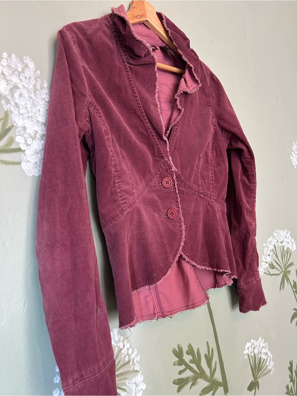 Berry Frayed Edge Corduroy Blazer - Picture 3 of 7